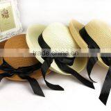 Summer Bow Ribbon Straw Sun Hat Beach Wide Brim Roll-up Floppy Cap thumbnail-5