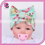 2017 wholesale big bow knit hat cute baby Knitted cotton soft baby cap