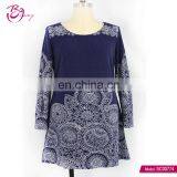 2017 Autumn European Style Ruffie Hem Big Size Ethnic Printing Tunic for Middle Age Woman