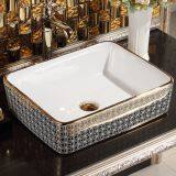 Hotel Bathroom Modern European Middle East Market no Hole Luxury Countertop Ceramic Deep Golden Square Basin for Washing