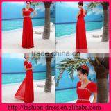 Fashional Beaded Neckline and Waistline Double Using Straps Chiffon Plus Size Floor Length Evening Dress