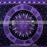 Indian Tapestry Cotton Bedding Bedsheet Purple Color Sun Horoscope Zodiac Print Wall Hanging Tapestries Throw Mandala Print thumbnail-2