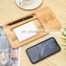 Eco Friendly Tabletop Mobile Phone Fast Wireless Charging Wooden Pad Quick Wireless Charger With Storage Tray thumbnail-2