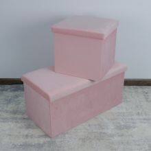 Foldable Storage Velvet Ottoman-Pink thumbnail-4