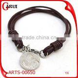 Wholesale Leather Engravable Bracelets With Pendant Mens Leather Bracelet thumbnail-4