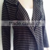 Lady wool knitting wear tailored long sleeve stripe cardigan