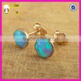 Handmade Jewelry Pure Silver Opal Stud Earrings in 14K Gold Plated thumbnail-1