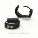 2016 Men's Titanium Dragon Pattern Hoop Earrings Cute Stainless Steel Black Jewelry thumbnail-3