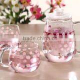Hot Selling Borosilicate Glass Teapot With Glass Infuser Pink Flower Design Teaset 650ml 2pcs 350ml Tea Cups thumbnail-4