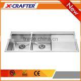 Wholesale With Faucet Small Corner Stainless Steel Double Bowl Kitchen Sink With Drainboard thumbnail-1