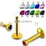 Gold Plated Labret Piercing Jewelry Internal Threaded thumbnail-1