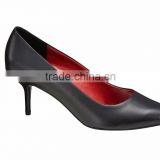 2016 office comftable Mid high Heel pointed toe classic ladies breatheable PU lining comfortable black sheep skin pump shoes