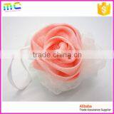 Different Color Mesh Rose Flower With Green Leaf Bath Mitten Sponge thumbnail-6
