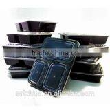 3-compartment 1000ml BPA Free FDA Approval Disposable Black Plastic Microwave Safe Food Container With Clear Lid
