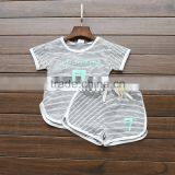 Factory Price Summer Popular Soft Cotton Number 7 Printing Stripes Clothing Sets for Children thumbnail-3