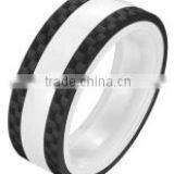 Newest Ring Great Selling Ring 316l Stainless Steel and Ceramic Ring Black Carbon Fiber Band Ring With Black Plating thumbnail-2