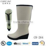 Cheap Women White High Heel Welly Boot With Zip