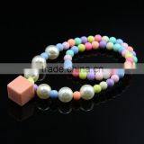 In Stock Colorful Acrylic Bead Pendant Necklace & Bracelet Set For Kids Girls