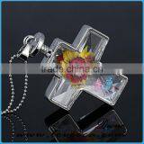 Real Flower Glass Jewelry Flower Design Jewelry Dried Flower Cross Necklace thumbnail-3