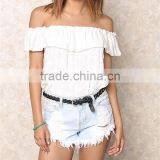 Latest Design Summer Tops 2016 Ivory Floral off Shoulder Crop Top HST3794 thumbnail-4