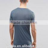OEM Super Longline Curved Hem Blue Muscle T-shirt / Slim Fit Tight Tee Shirts for Men thumbnail-2