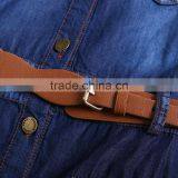 High Brand Ladies' Fashion Printing Splicing A- Line Dress Long Blue Jean Dress thumbnail-4