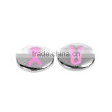 Zinc Based Alloy Spacer Beads Flat Round Silver Tone Pink Ribbon Enamel thumbnail-3