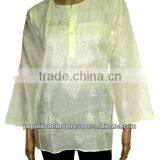 Indian Lucknow Chikan Kurtis,Cotton Embroidery Kurtis Top Tunic thumbnail-1