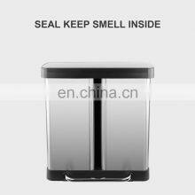 NEW Arrival 2021 Kitchen Recycling Bin 2 Compartments Stainless Steel 60L Trash Can Waste Bins thumbnail-4