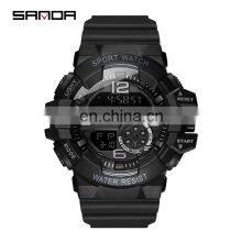 SANDA 387 Trend Big Dial Men Silicone Bracelet Military Sport Watch Digital Waterproof