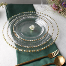 Glass Plate Glass Dishes for Wedding Home Decoration Gold Glass Clear Beaded Charge Plate Dinnerware thumbnail-5