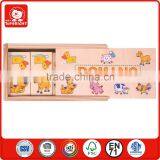China Toys 28 Pcs Duck Dog Pig Sheep Cow Horse Animal Design One Piece Two Image in a Wooden Box Domino Brick thumbnail-1