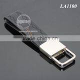 High Quality Promotional Black Genuine Leather Zinc Alloy Blank Metal Car Leather Keychain thumbnail-1