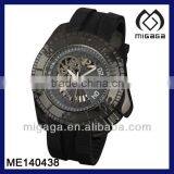 Men's Big Size Ion Black Plated Watch Military Watch for Sale Rubber Mechanical Watch thumbnail-1