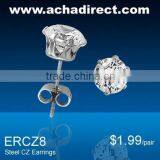 Steel Prong Set 8mm Round Cubic Zirconia (Cz) Earring Studs-Loose Pair thumbnail-1