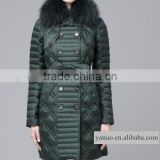 2015 -2016 autumn and winter coats green jacket with double breasted and big fur collar quilting overcoat