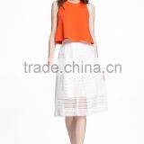 Hot! 2016 Wholesale Fashion White Midi Skater Skirt With Mesh Insert thumbnail-5