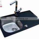 Durable Stainless Steel Bowl Tempered Glass Top Basin Sink for Kitchen With Glass Drainboard thumbnail-2