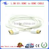 White Colour High Quality 1.5M 5ft HDMI to HDMI CABLE 1.4V Male to Male full 1080P 3D for DVD HDTV LCD