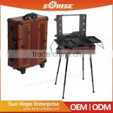 2016 Sunrise Newest mobile aluminum trolley professional rolling makeup case with lights mirror                        
                                                Quality Choice