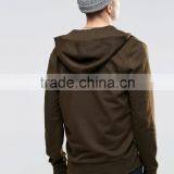 Promotion Men 100% Cotton High Quality White Zipper Rib Hem Blank Khaki Hoodie thumbnail-2