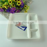 Square white porcelain divided fruit plate, cheap stock porcelain dinner plate for restaurant or hotel plate