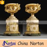 High polished hand-carved yellow marble flowerpot with matel decoration NTMF - FP013L