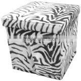 Modern Designe White & Black Printed Suede Ottoman With Storage thumbnail-1