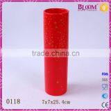 Simple Design Red Cylindrical Ceramic Tall Vase Flower thumbnail-1