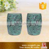 H 45cm Green Stool Ceramic Drum Side Table thumbnail-3