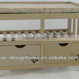 WOODEN STORAGE BENCH SEAT W/CUSHION & 2 WILLOW STORAGES thumbnail-1