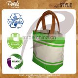 Stripe print PU Handle Cotton Canvas Beach Bag