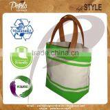 Stripe Print PU Handle Cotton Canvas Beach Bag thumbnail-1