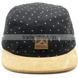 FAUX SUEDE brim 5 panel hat and cap with Leather patch